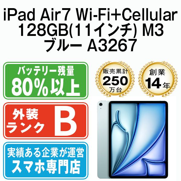 ����š� iPad Air7 Wi-Fi+Cellular 128GB 11����� M3 �֥롼 A3267  eSIM����ü��ipda7mtm4134