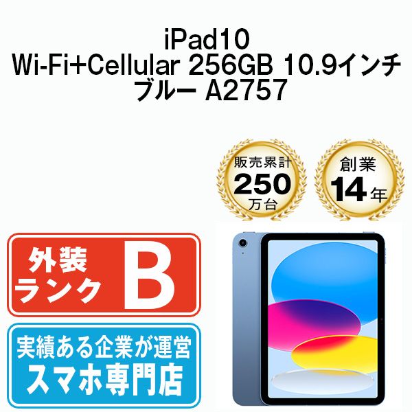 ����š� iPad10 Wi-Fi+Cellular 256GB 10.9����� �֥롼 A2757 ipd10mtm2874