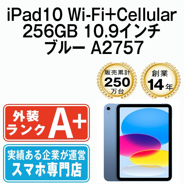 ����š� iPad10 Wi-Fi+Cellular 256GB 10.9����� �֥롼 A2757 ipd10mtm2872