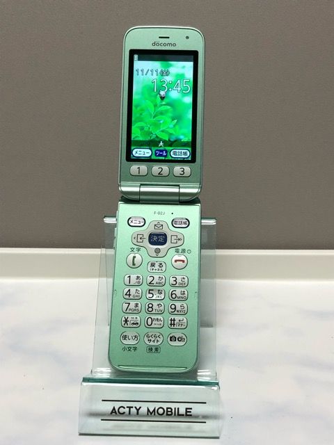 ムスビー｜docomo らくらくホン F-02J 判定〇 ミントグリーン 初期化