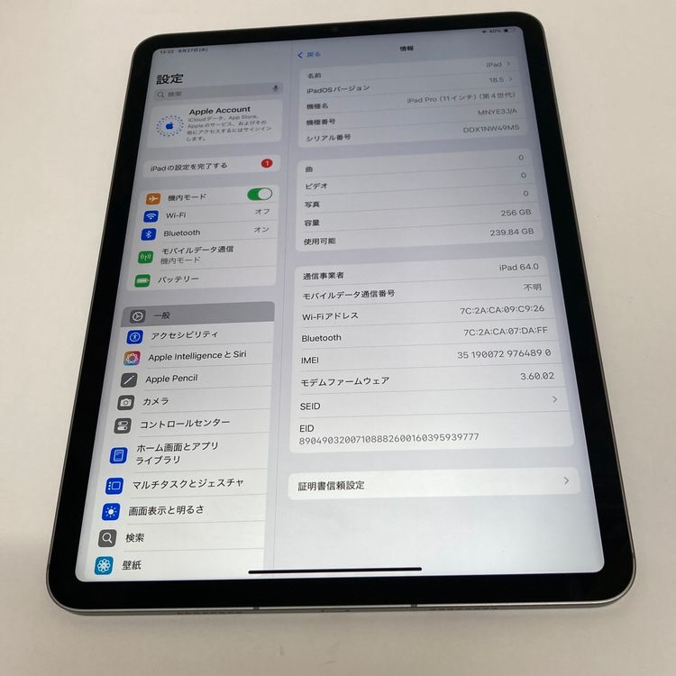 100 iPad Pro 11 4th Wi-Fi + Cellular  256GB