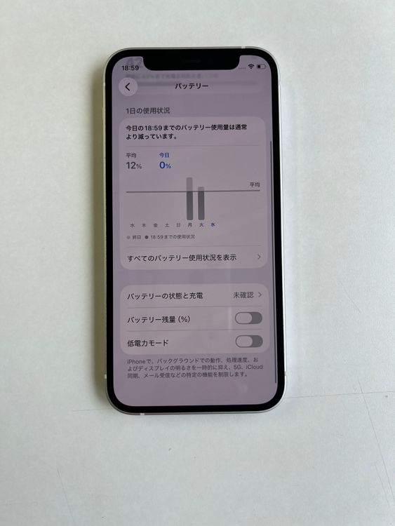 ���� iPhone 12 mini 64GB �ۥ磻�� �Хåƥ꡼100% - 0381