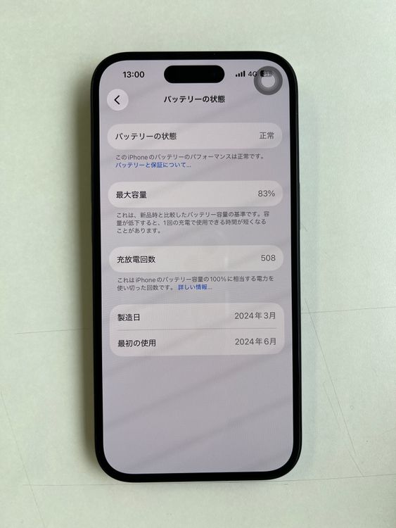 ���� iPhone 15 128GB �֥�å� �Хåƥ꡼83% MTMH3J/A - 8876