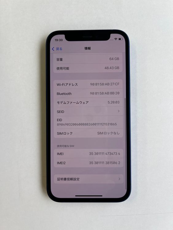 ���� iPhone 12 mini 64GB �֥롼 �Хåƥ꡼100% - 4734