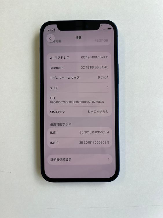 ���� iPhone 12 mini 64GB �֥롼 �Хåƥ꡼100% - 1054