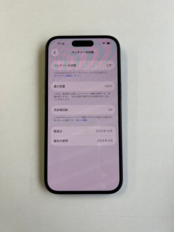 ���� iPhone 15 128GB �֥�å� �Хåƥ꡼100% MTMH3J/A - 0858