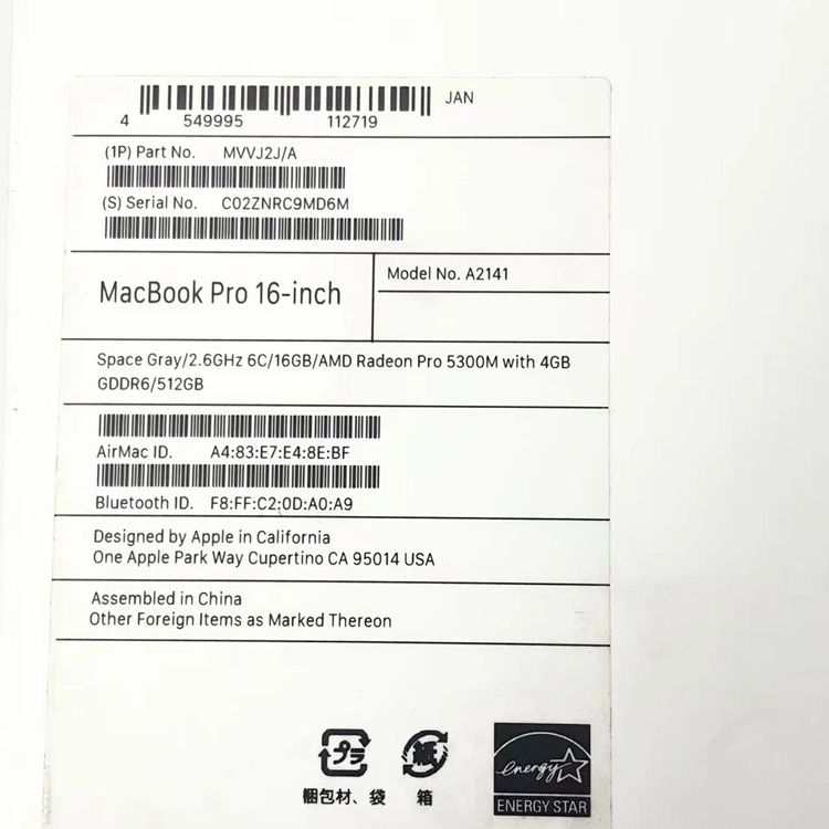 Macbook Pro 16����� 2019 16GB/512GB ����С� MVVL2J/A