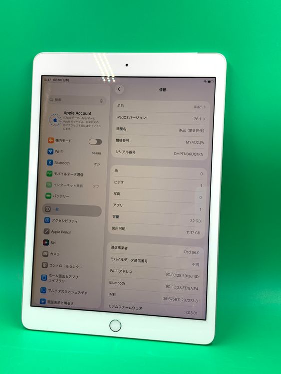 ������ iPad ��8���� Wi-Fi+Cellular32GB SIM�ե꡼ docomo�� H2