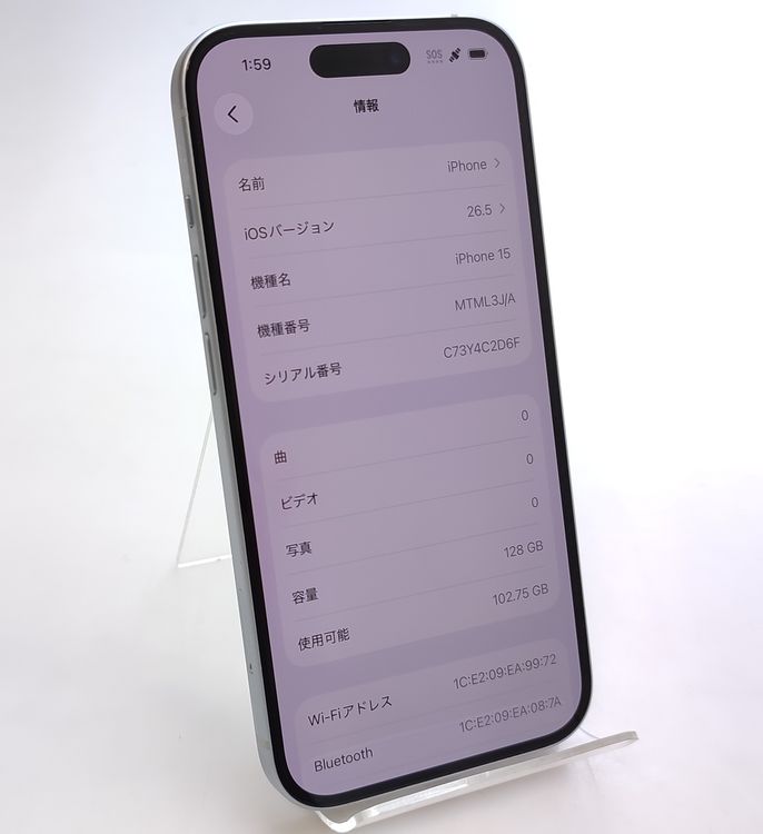 ������ʡ� iPhone15 128GB �֥롼 SIM�ե꡼ ��Ƚ�� �Хåƥ꡼89%