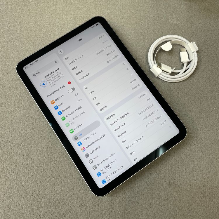 �Хåƥ꡼ 100% iPad Mini A17Pro 128GB WiFi + Cellular