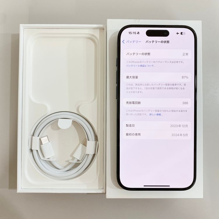 iPhone 15 Pro 256GB �֥롼 �Хåƥ꡼ 87% ������ SIM�ե꡼